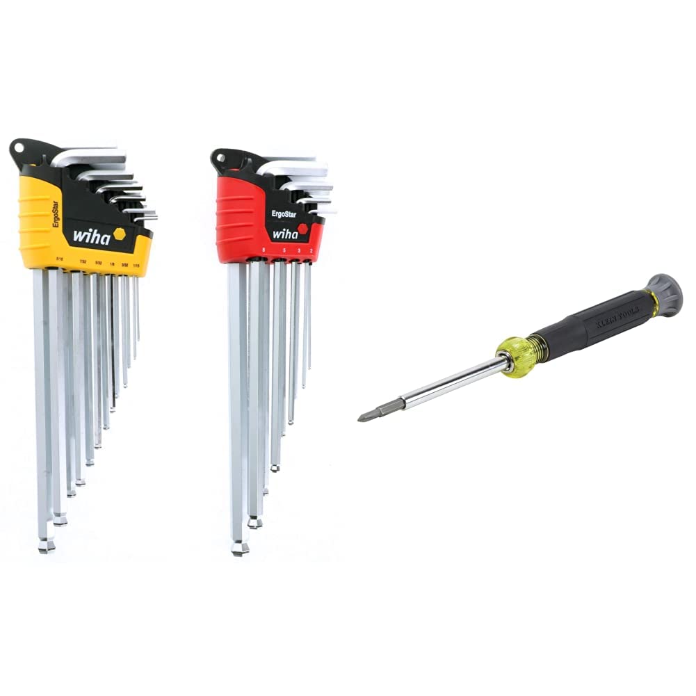 Wiha 66992 MagicRing Ball End Hex L-Key Set (22-Piece) & Klein Tools 32581 4-in-1 Electronics Screwdriver Set with Precision Machine Bits (4-Piece) - Perfect for DIY Projects, Home Repairs, and Professional Toolkits