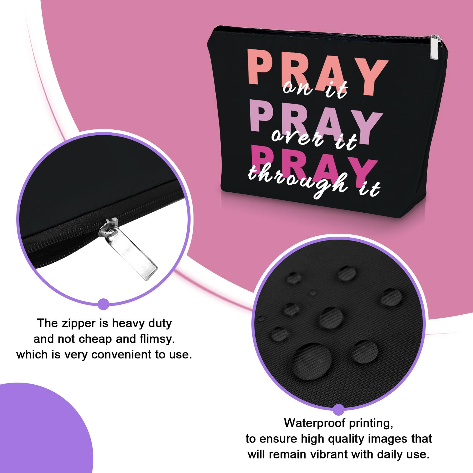 Faith-Inspired Black Makeup Bag - Christian Gifts for Women & Mom, Birthday & Christmas Presents - Perfect for Church, Travel & Daily Use