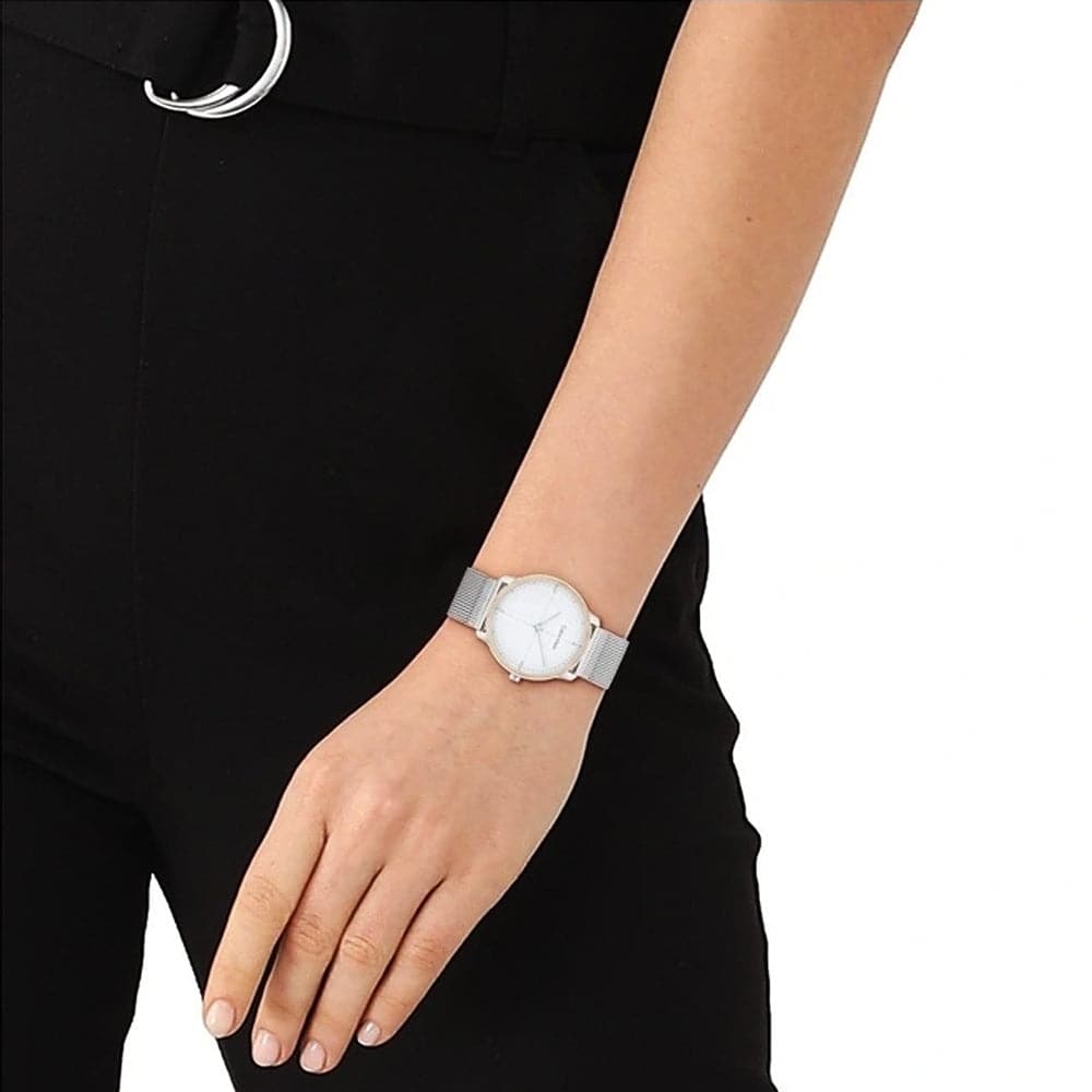 Calvin Klein Women's Watch with White Dial & Silver Milanese Strap - Model 25200157 | Elegant Fashion Accessory for Work, Date Night & Special Occasions