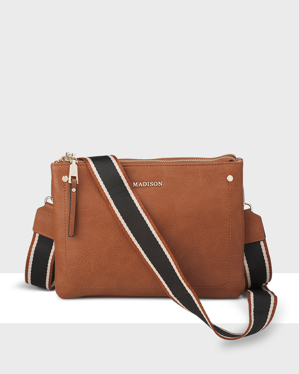 Charlotte Double Zip Crossbody Bag with Adjustable Stripe Strap - Stylish Hands-Free Purse for Women, Perfect for Travel, Shopping & Everyday Use