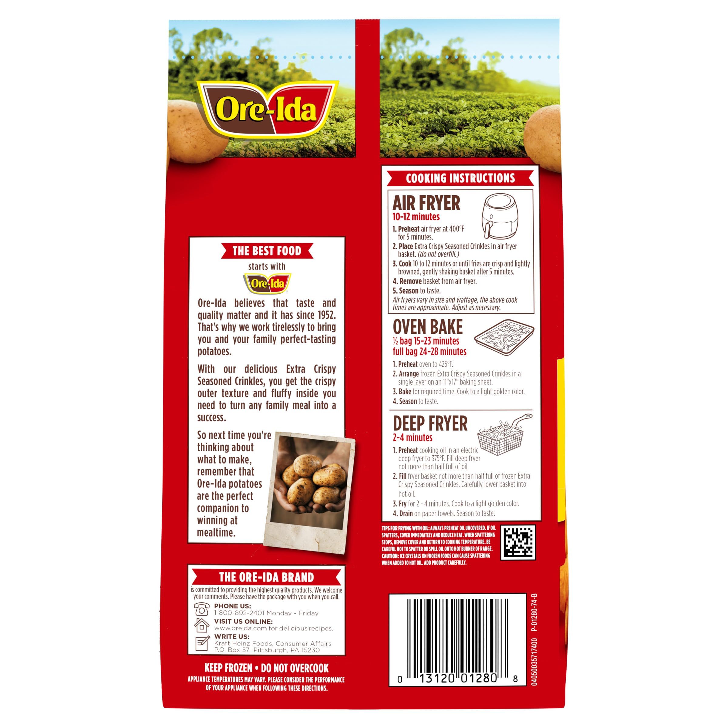 Ore-Ida Extra Crispy Seasoned Crinkles French Fries - Frozen Fried Potatoes 26oz Bag - Perfect for Family Dinners, BBQs & Game Day Snacks