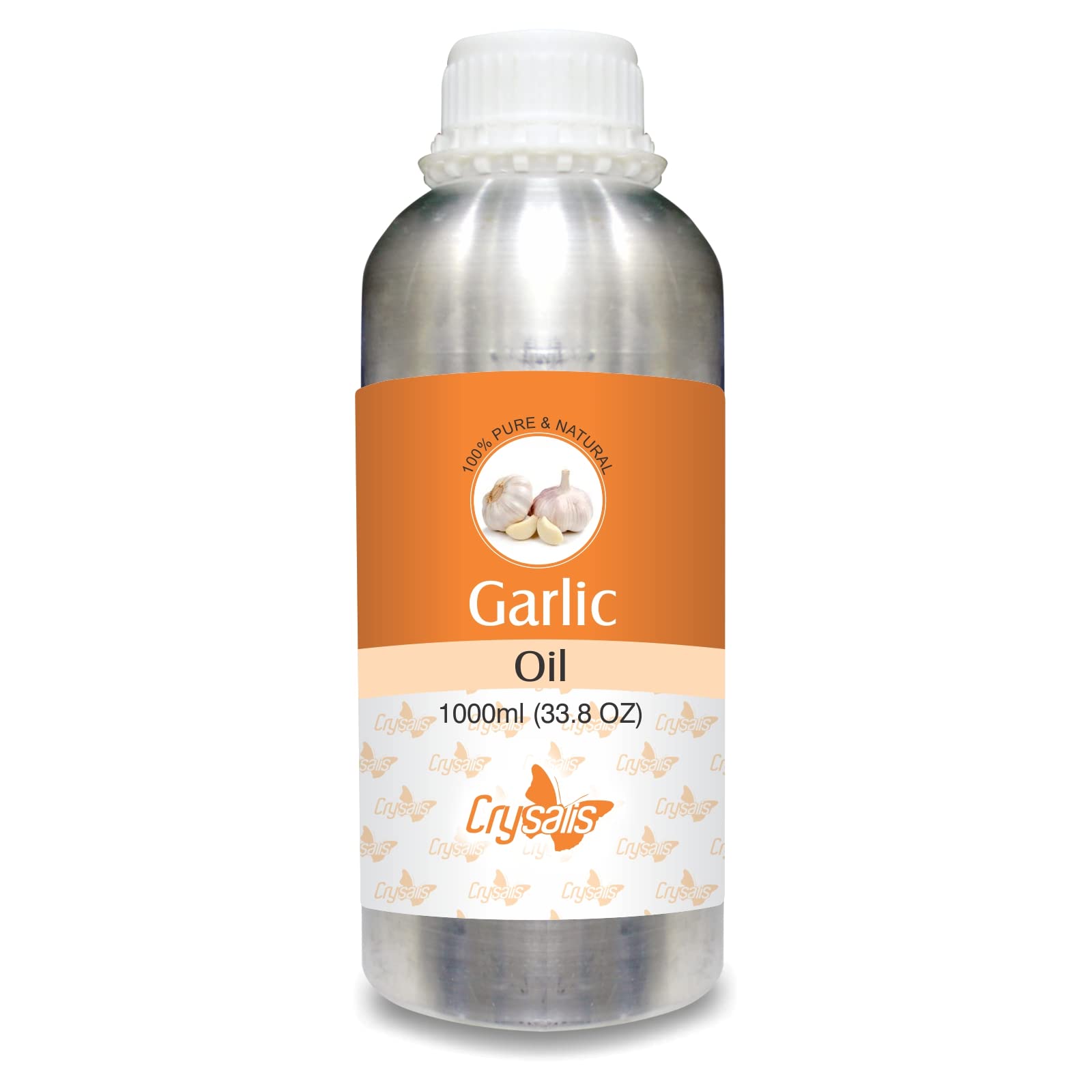 Organic Crysalis Garlic Essential Oil 100% Pure & Natural, Undiluted, Steam Distilled - 1000ml (33.8 fl oz) for Skin, Hair, Nail & Body Care | DIY Cosmetics, Aromatherapy, Massage & Home Remedies