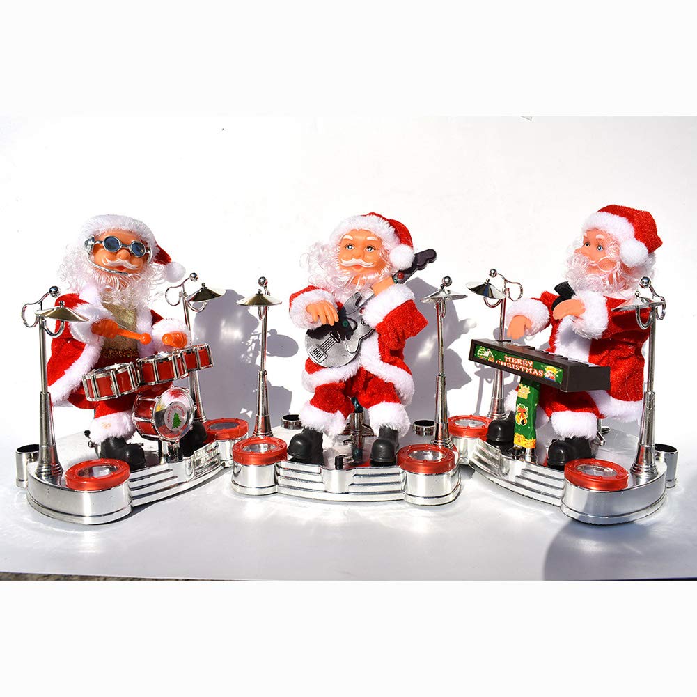SETSCZY 3-Piece Santa Claus Doll Set - 7.87in Electronic Musical Santa Figures Playing Piano, Guitar & Drum - Christmas Tree Ornaments & Holiday Home Decor for Xmas Parties, Gift Exchanges & Festive Decorations