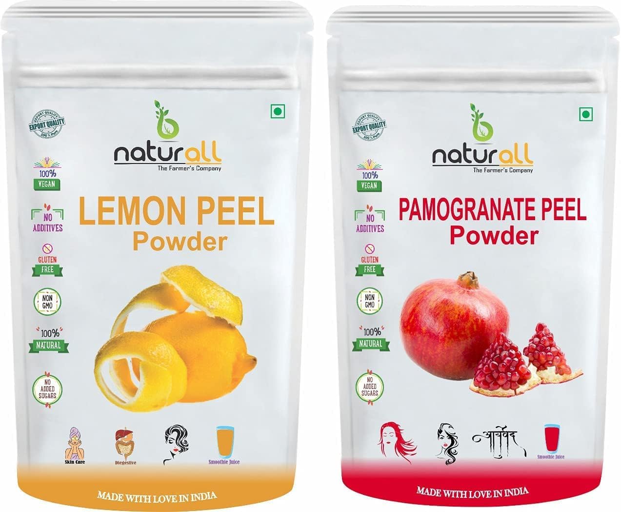 Pub Skin Care Combo Pack - 2 x 200g Pomegranate Peel Powder & Lemon Peel Powder (400g Total) for DIY Face Masks, Scrubs & Natural Skincare