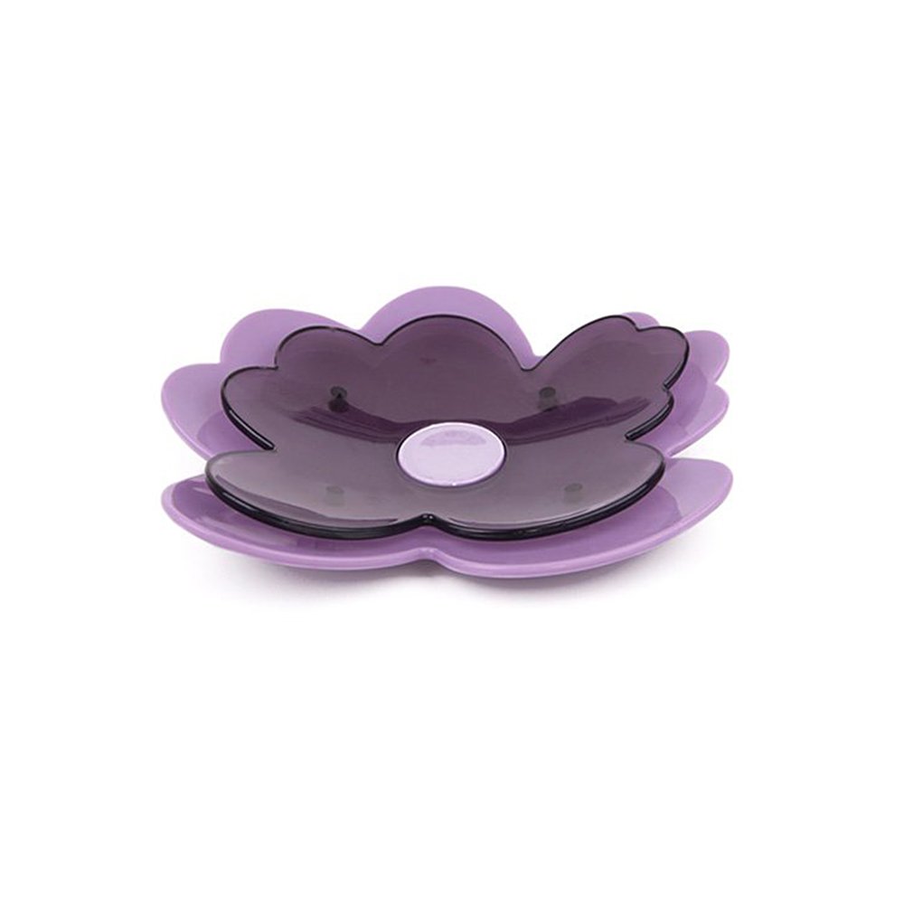 Ornerx Double Layer 5.5 Inch Purple Floral Soap Dish - Bathroom Organizer for Sink Countertop, Shower Shelf & Vanity Decor