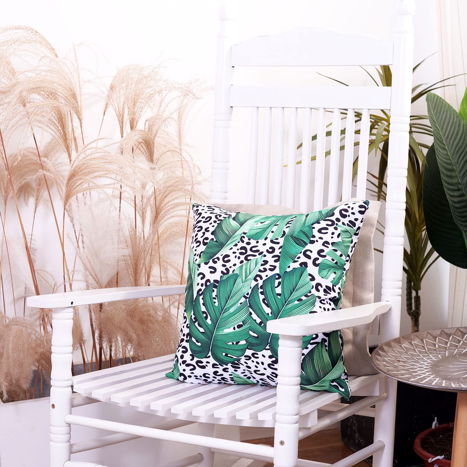 Poise3EHome 20x20 Inch Outdoor Waterproof Pillow Covers Set of 2 - Decorative Couch & Patio Throw Pillow Covers for Living Room, Sofa, Garden - Leopard Green Leaves Design for Spring & Summer Decor