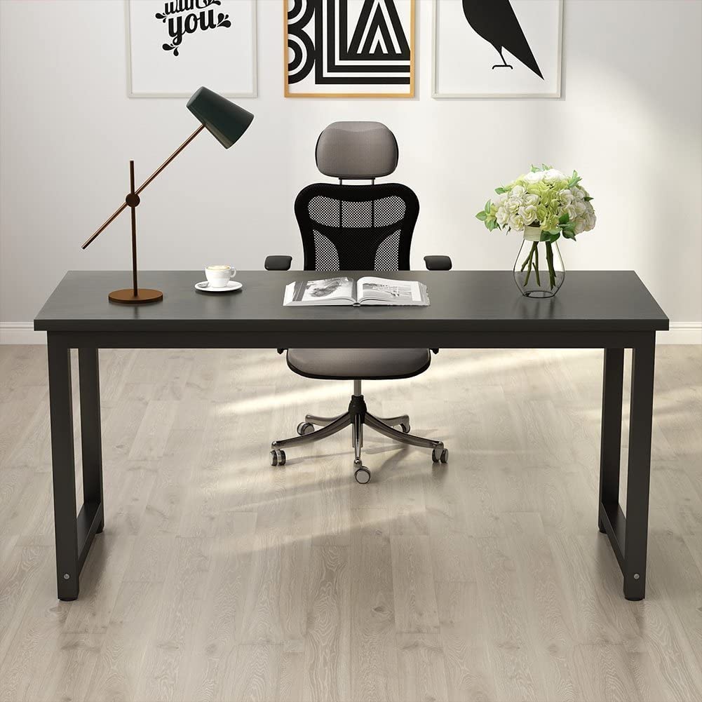 Tribesigns 63 Inch Modern Computer Desk - Large Office Desk with Black Metal Frame, Sturdy Writing Table for Home Office, Study & Workstation | Perfect for Small Spaces, Gaming & Remote Work