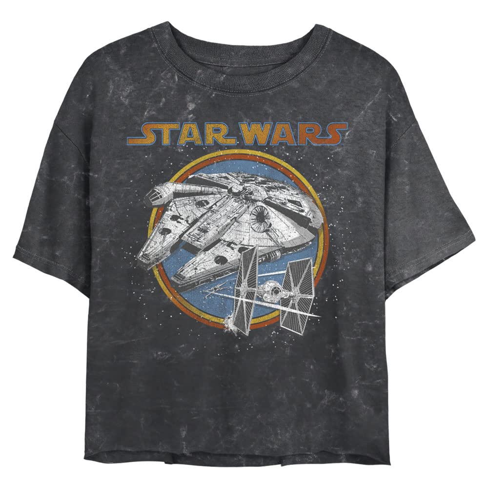 Star Wars Battleship Women's Vintage Washed Short Sleeve Crop T-Shirt | Distressed Graphic Tee for Casual Wear & Cosplay