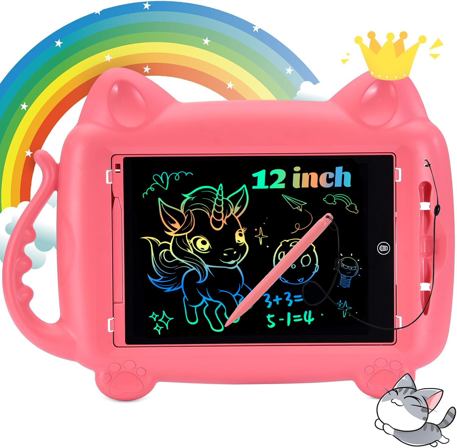 EooCoo 12 Inch LCD Writing Tablet for Kids Ages 3-8 - Electronic Drawing Pad, Easter Basket Stuffers, Travel Essential & Educational Gift for Girls & Boys - Perfect for Home, School & Road Trips