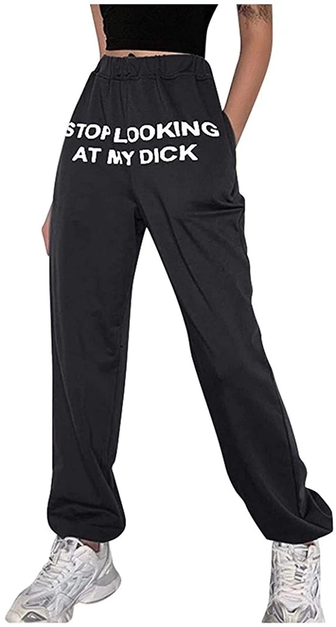 DIYSELLER Women's High Waist Casual Sports Pants - Black Letter Print Yoga Leggings for Workout, Running & Lounge Wear