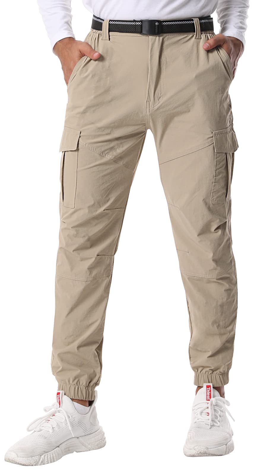 Men's Stretch Cargo Jogger Pants - Slim Fit 6 Pocket Waterproof Quick Dry Work Pants for Fishing, Hiking & Outdoor Activities