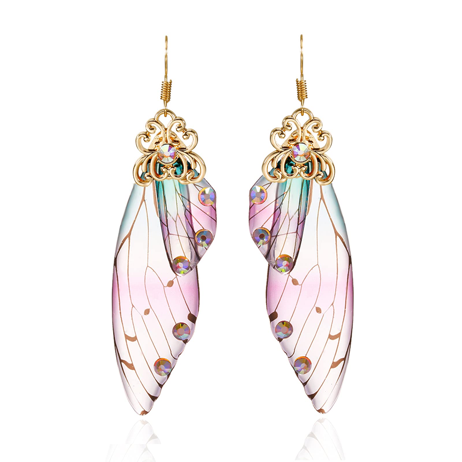 BELLA-Bee Gold Plated Butterfly Wing Drop Dangle Earrings with Crystal Rhinestones for Women & Girls | Wedding, Party, Prom Jewelry Gift