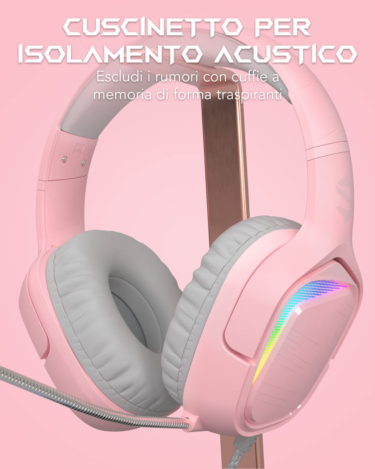 Black Shark Gaming Headset for PC, PS4, PS5, Xbox, Switch - 50mm Dynamic Drivers, Flexible Noise-Canceling Mic, Soft Ear Cushions, In-Line Controls (Pink) - Perfect for Competitive Gaming, Streaming & Online Chat