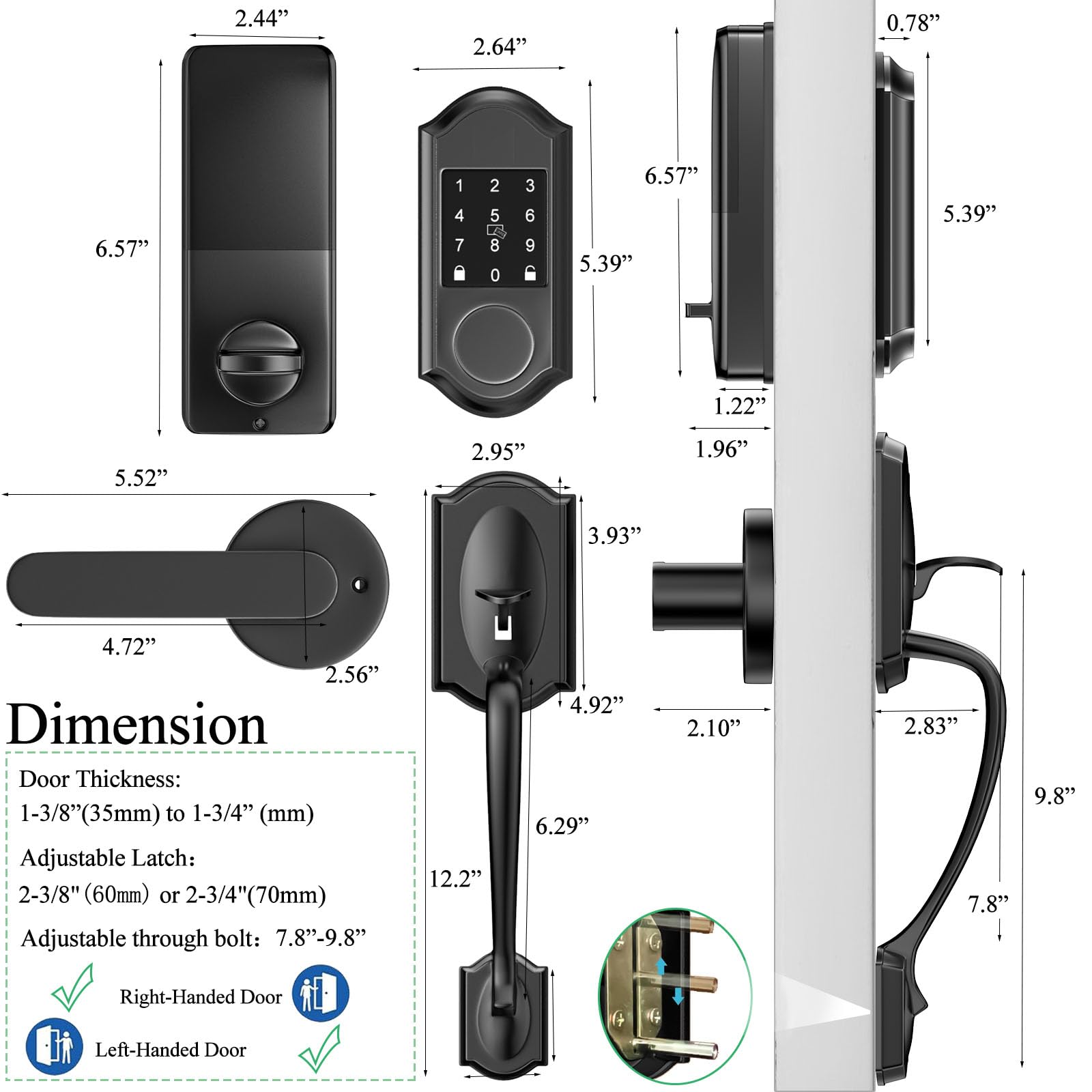 Smart Matte Black Keyless Entry Deadbolt with Handle Set - Secure Front Door Lock for Home & Apartment - Ideal for Modern Houses & Smart Home Systems