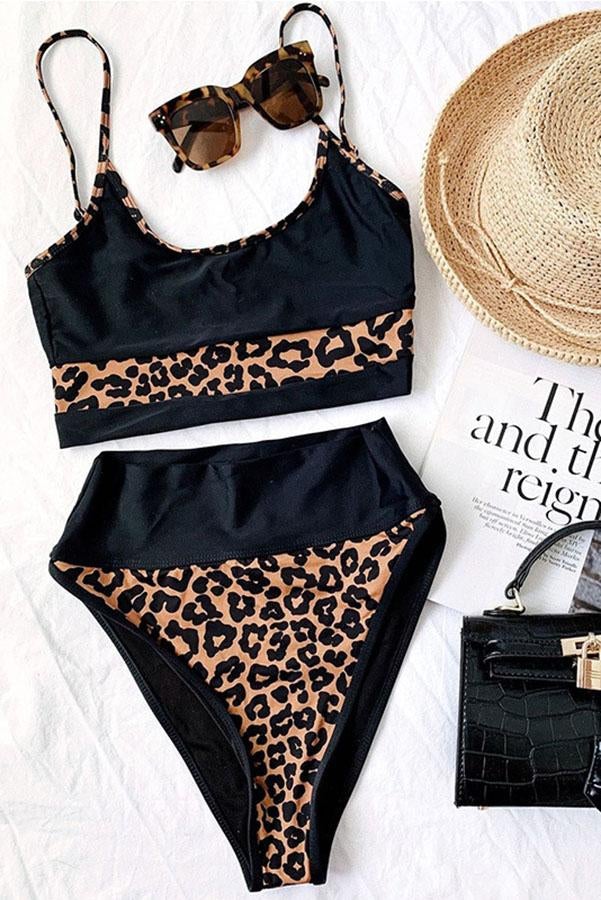 Sporty Leopard Print Split Bikini - Sexy Two Piece Swimwear for Women, High Waisted Bikini Set for Beach, Pool, Vacation & Summer Fashion