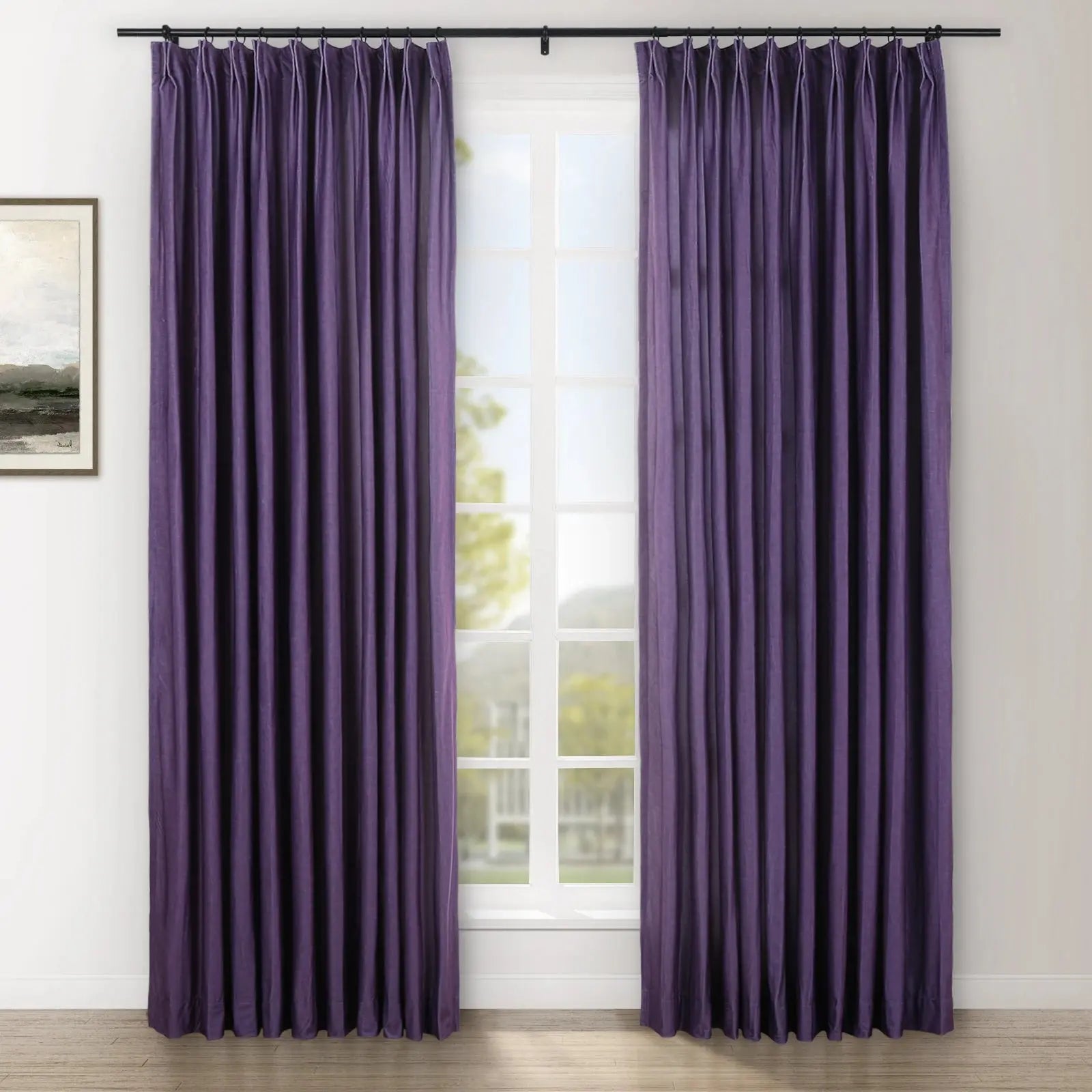 Amy Switzer Printed Velvet Pleated Curtains - Elegant Window Drapes for Living Room, Bedroom & Home Decor