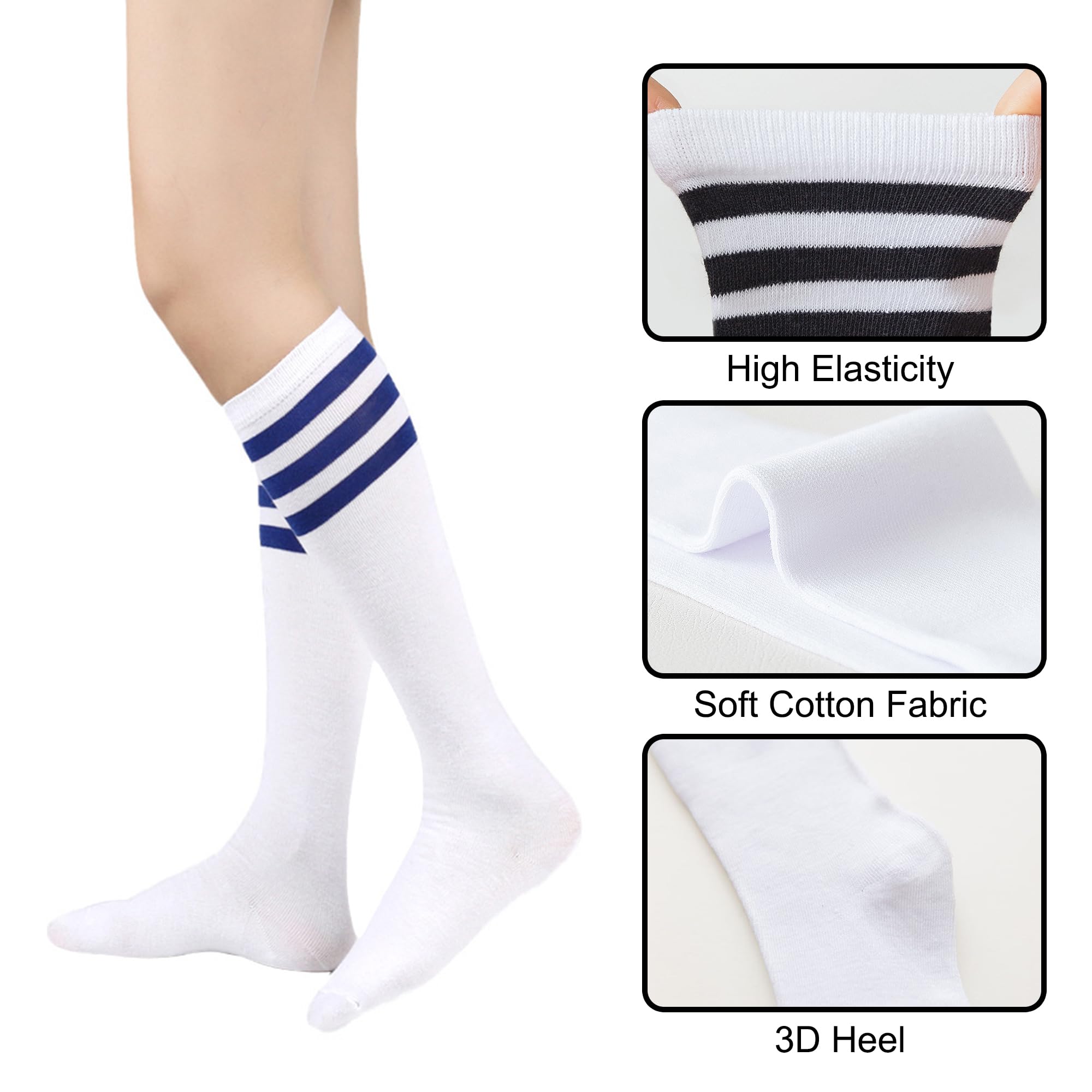 Women's Knee High Athletic Socks - Striped Running & Baseball Socks for Outdoor Sports