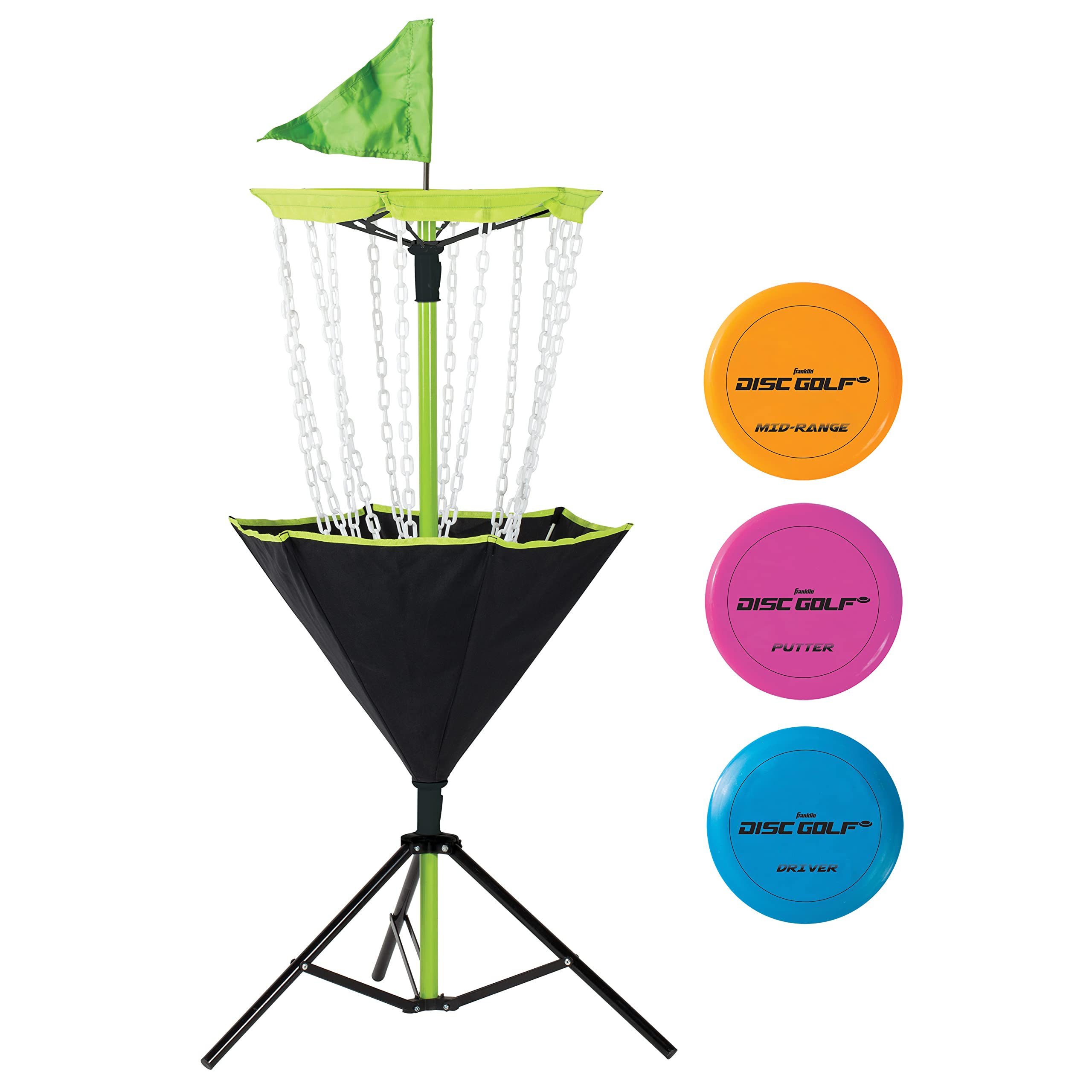Franklin Sports Portable Disc Golf Basket with Chains - Professional Disc Golf Target for Practice & Course Setup - Perfect for Backyard, Park, and Outdoor Training