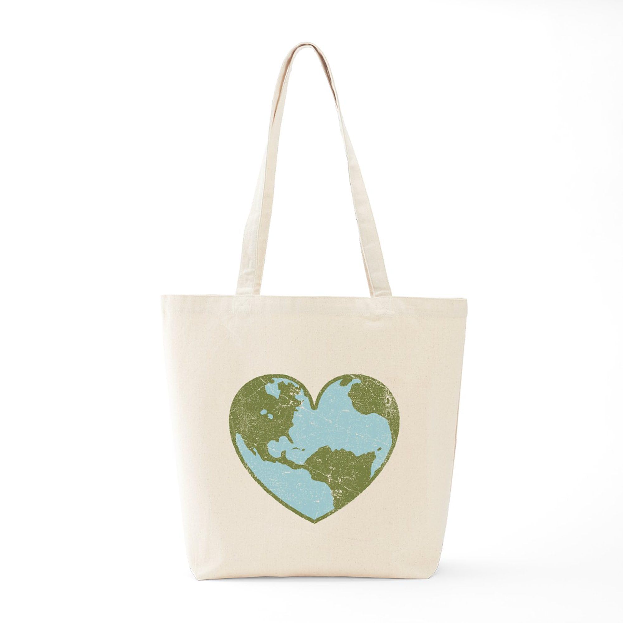 Eco-Friendly Earth Love Tote Bag - Natural Canvas Reusable Shopping Bag for Groceries, Beach & Daily Use | Sustainable Cotton Carryall