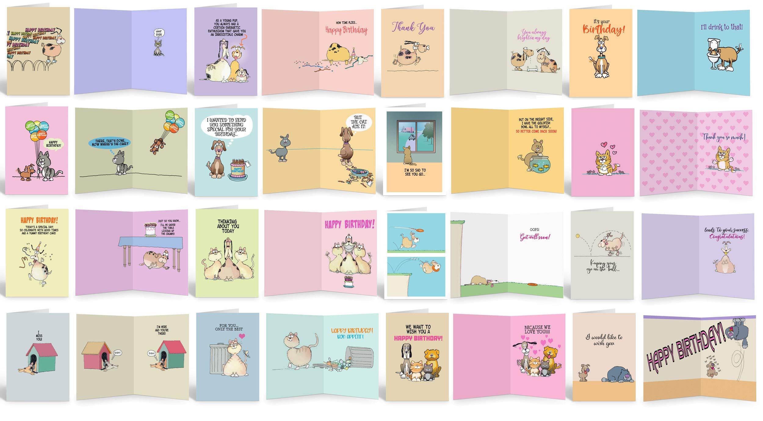 Funny Greeting Cards for All Occasions - Boxed Assortment of 16 Dog & Cat Themed Cards | Perfect for Birthdays, Holidays & Everyday Humor (Stonehouse Collection)