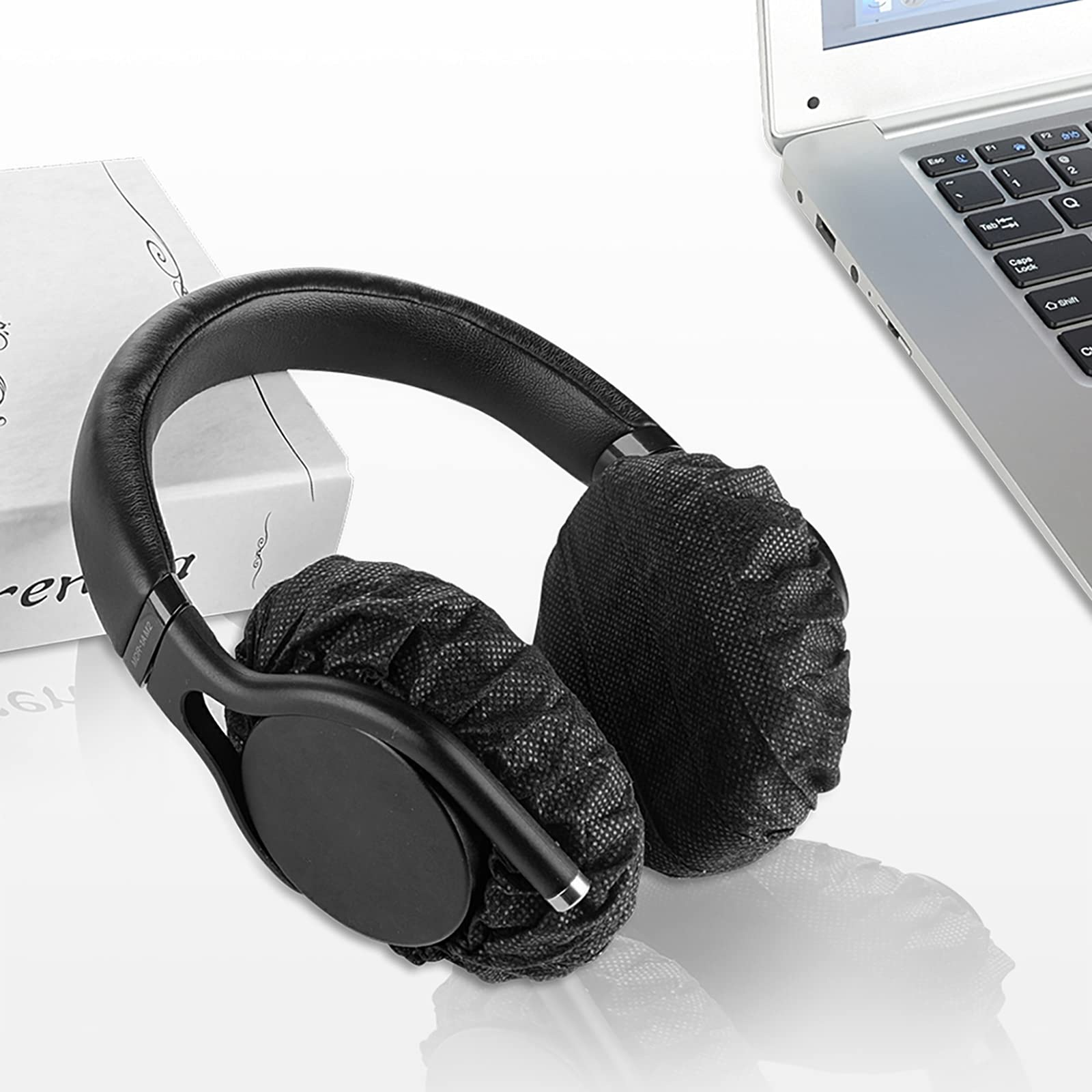 Geekria 500 Pairs Disposable Headphone Ear Covers for Over-Ear Headphones - Stretchable Hygienic Earpad Protectors for MRI Headsets, Sanitary Ear Cushion Covers (Medium/Black) - Ideal for Hospitals, Salons, Gyms & Shared Headphone Use