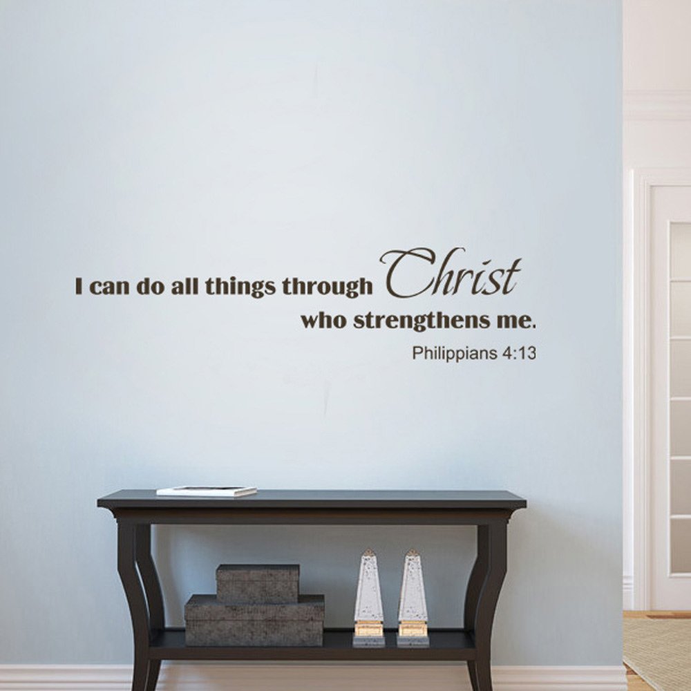 Inspirational Bible Verse Wall Decal - 'I Can Do All Things Through Christ' Vinyl Sticker for Home & Office Decor (Dark Brown, Medium Size) - Perfect for Bedroom, Nursery, Church & Gift Giving