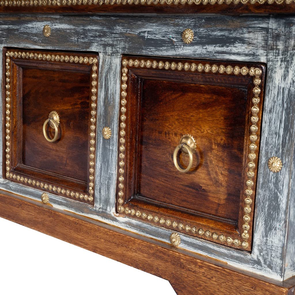 Mango Wood Coffee Table - Hand Painted Storage for Living Room