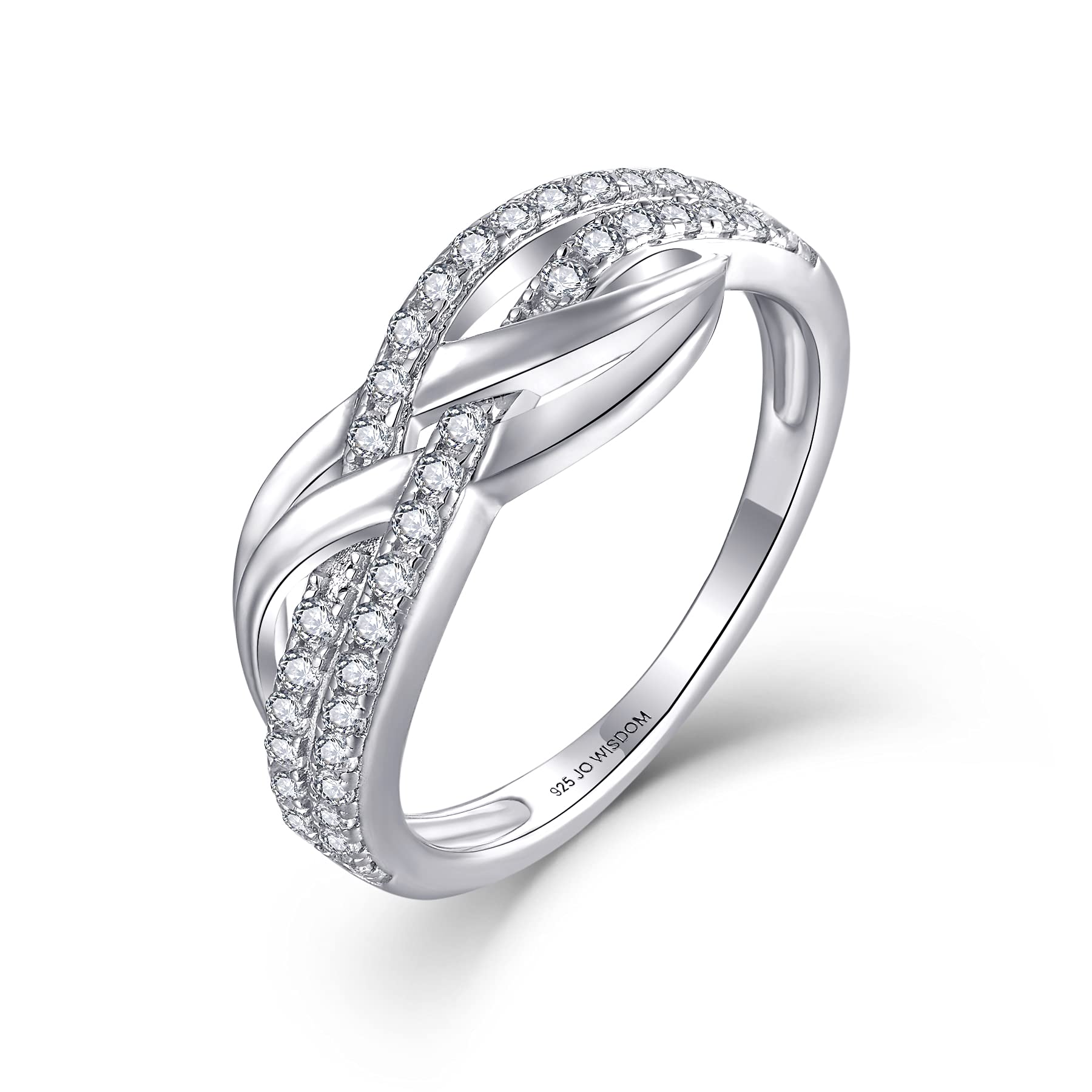 JO WISDOM Women's Celtic Knot Promise Rings - Criss Cross X Shape 925 Sterling Silver Rings with Cubic Zirconia | Elegant Jewelry for Anniversary, Wedding & Everyday Wear