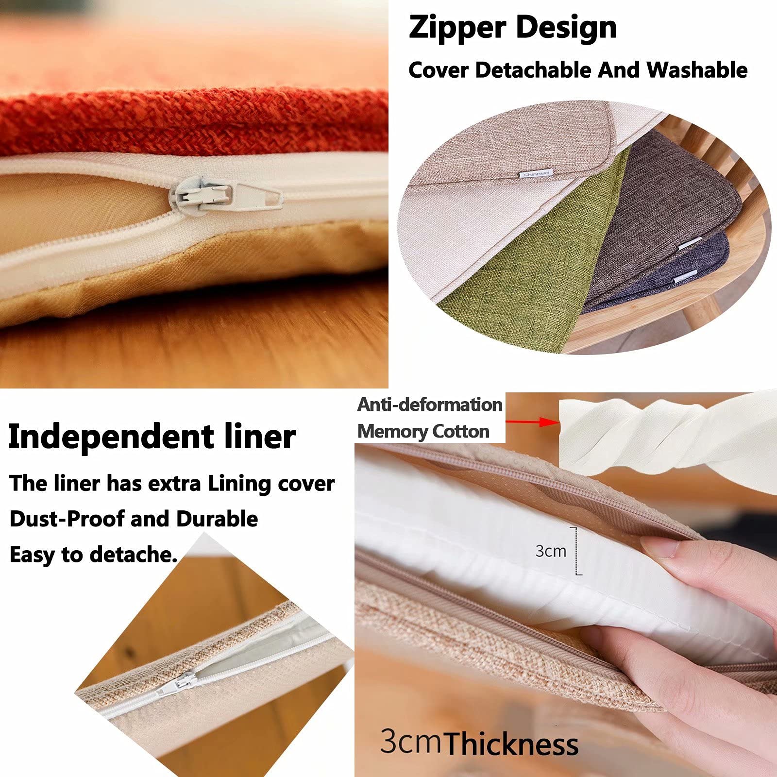 Premium Non-Slip Dining Chair Cushions Set of 4 - Washable Thick Seat Pads with Ties for Kitchen & Farmhouse Style Chairs | Perfect for Dining Rooms, Breakfast Nooks & Home Decor | Green Cotton Fabric