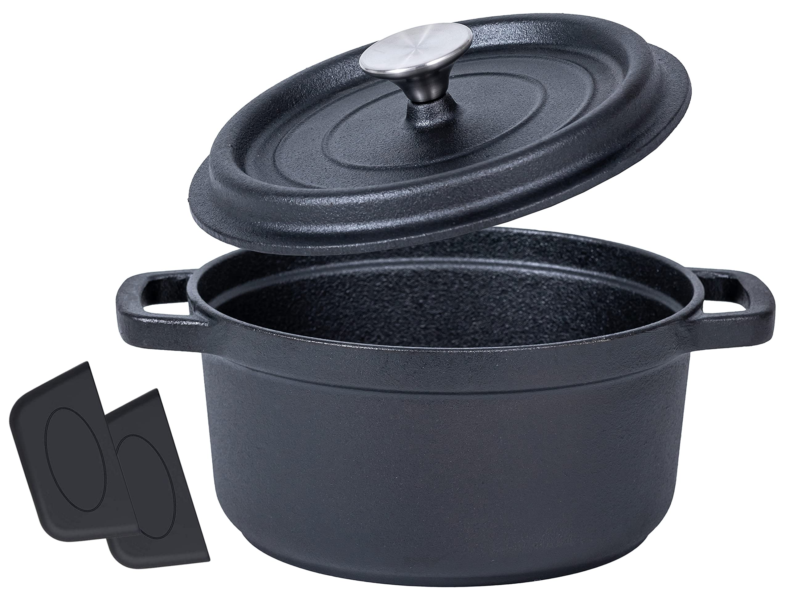 Pre-Seasoned Cast Iron Dutch Oven Pot with Lid - 5.2 Quart Enameled Cookware for Braising, Stewing, Bread Baking & Camping - Dual Loop Handles & Includes Silicone Accessories - Perfect for Oven, Stovetop & Outdoor Cooking