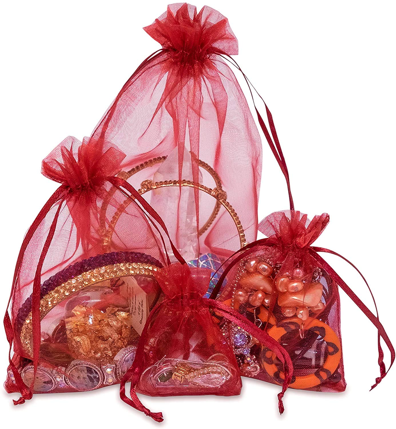 100-Pack Maroon Sheer Organza Drawstring Gift Bags 2x2.75