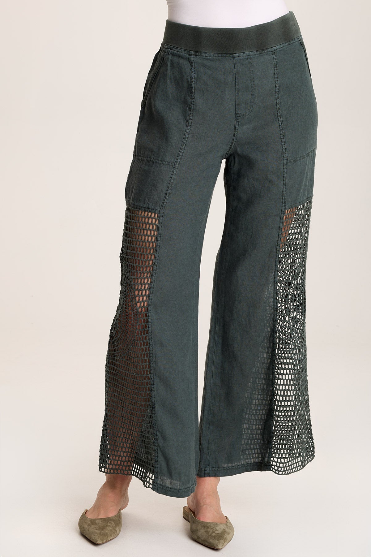 Tangent Linen Crochet Wide Leg Pants - Boho Chic High Waisted Palazzo Trousers for Women | Perfect for Summer, Beach, and Casual Outfits