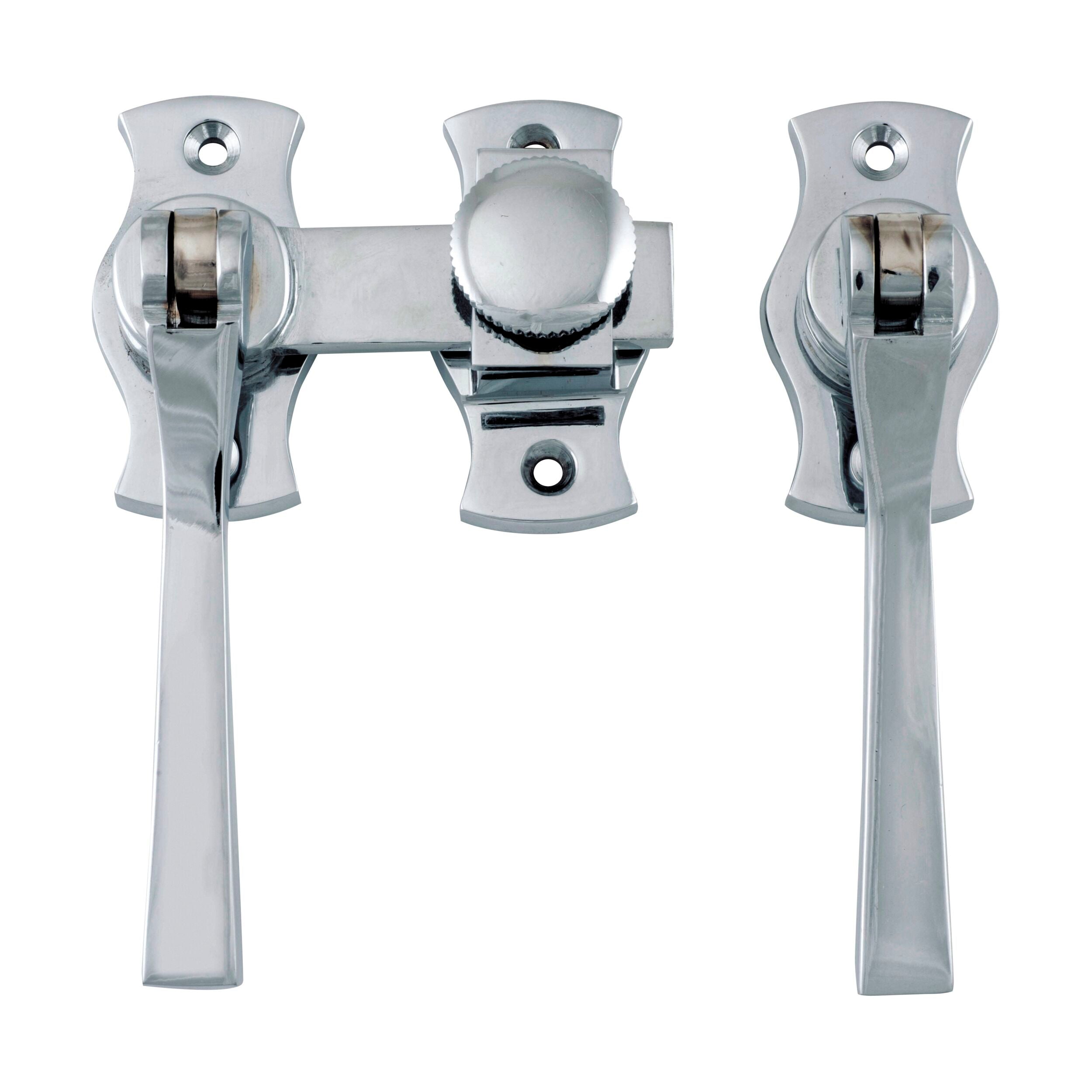 6463 French Door Fastener - Square Chrome Plated Backplate - H54xW29mm P31mm - Secure Cabinet & Wardrobe Doors - Durable Hardware for Home & Office Use