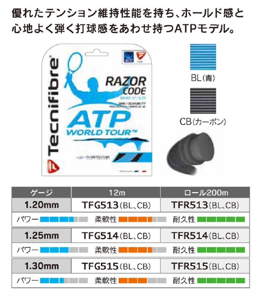 Tecnifibre ATP Razor Code 1.30mm 16G Blue Tennis String Reel - 200m (660ft) for Professional Players | Perfect for Tournament Play & Performance Enhancement