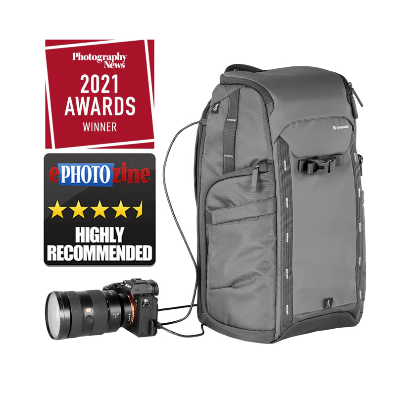 VEO Adaptor R48 Gray Camera Backpack with USB Charging Port & Rear Access - Waterproof DSLR Bag for Photographers, Travel & Outdoor Adventures