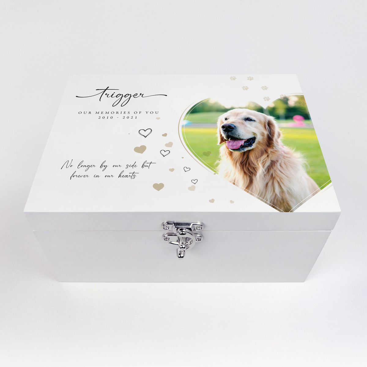 Personalized Pet Memorial Box - Engraved White Wooden Keepsake Urn for Ashes with Photo - 3 Sizes (22cm, 27cm, 30cm) - Perfect for Pet Loss Remembrance & Home Memorial Display