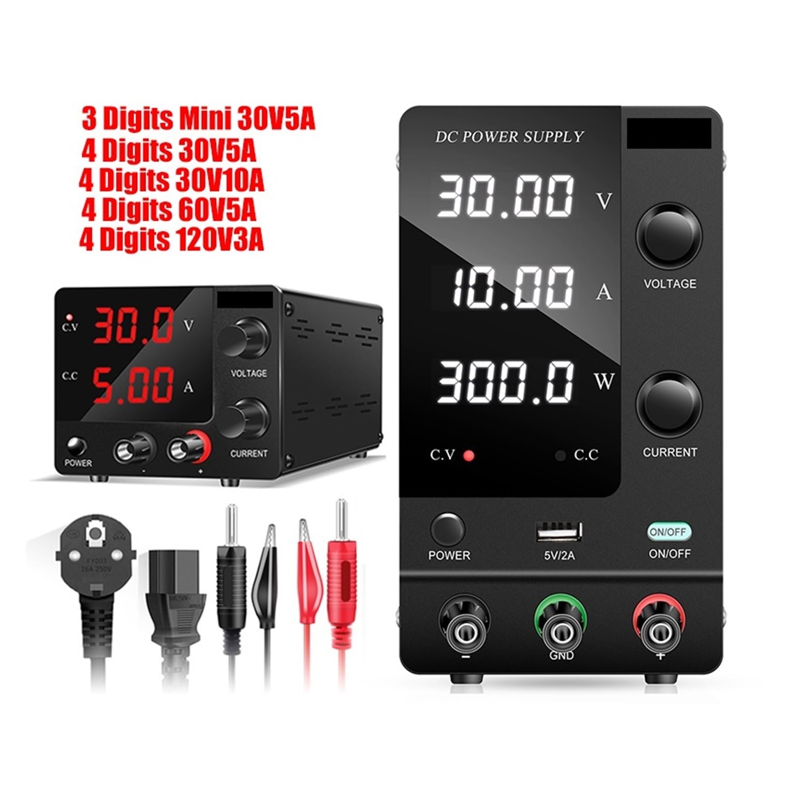 Adjustable DC Power Supply 30V 10A, 60V 5A, 120V 3A - Variable Voltage Lab Bench Power Supply with USB Port & Stabilized Output - Perfect for Electronics Repair, DIY Projects & Circuit Testing (110V Input, Model: C-SPPS-C3010)