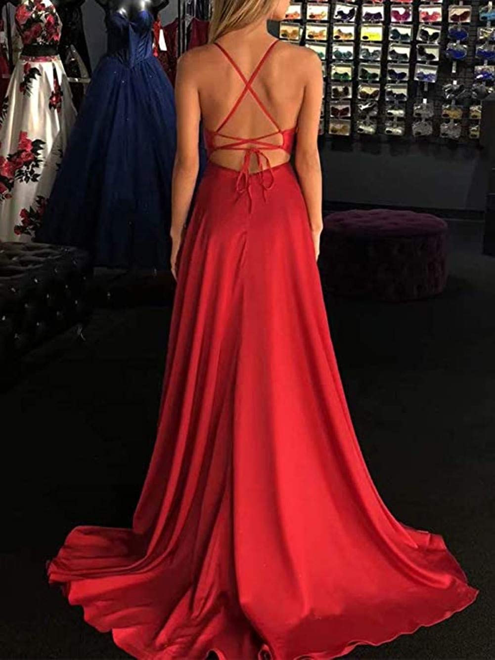 Emmani Women's Elegant Spaghetti Strap Satin Prom Party Gown - Perfect for Evening Dinners, Formal Events & Special Occasions