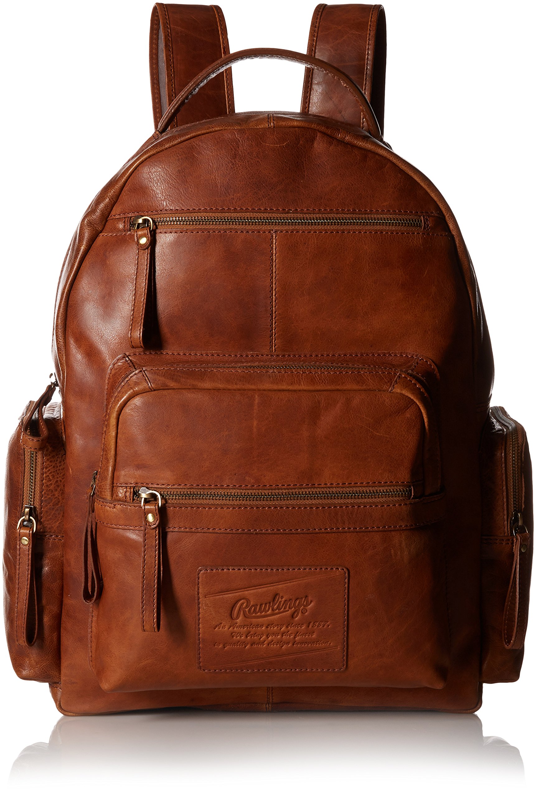 Rawlings Rugged Backpack for Men & Women - Durable Leather Laptop Backpack with Multiple Pockets, Cognac Brown - Perfect for Work, Travel & Outdoor Adventures