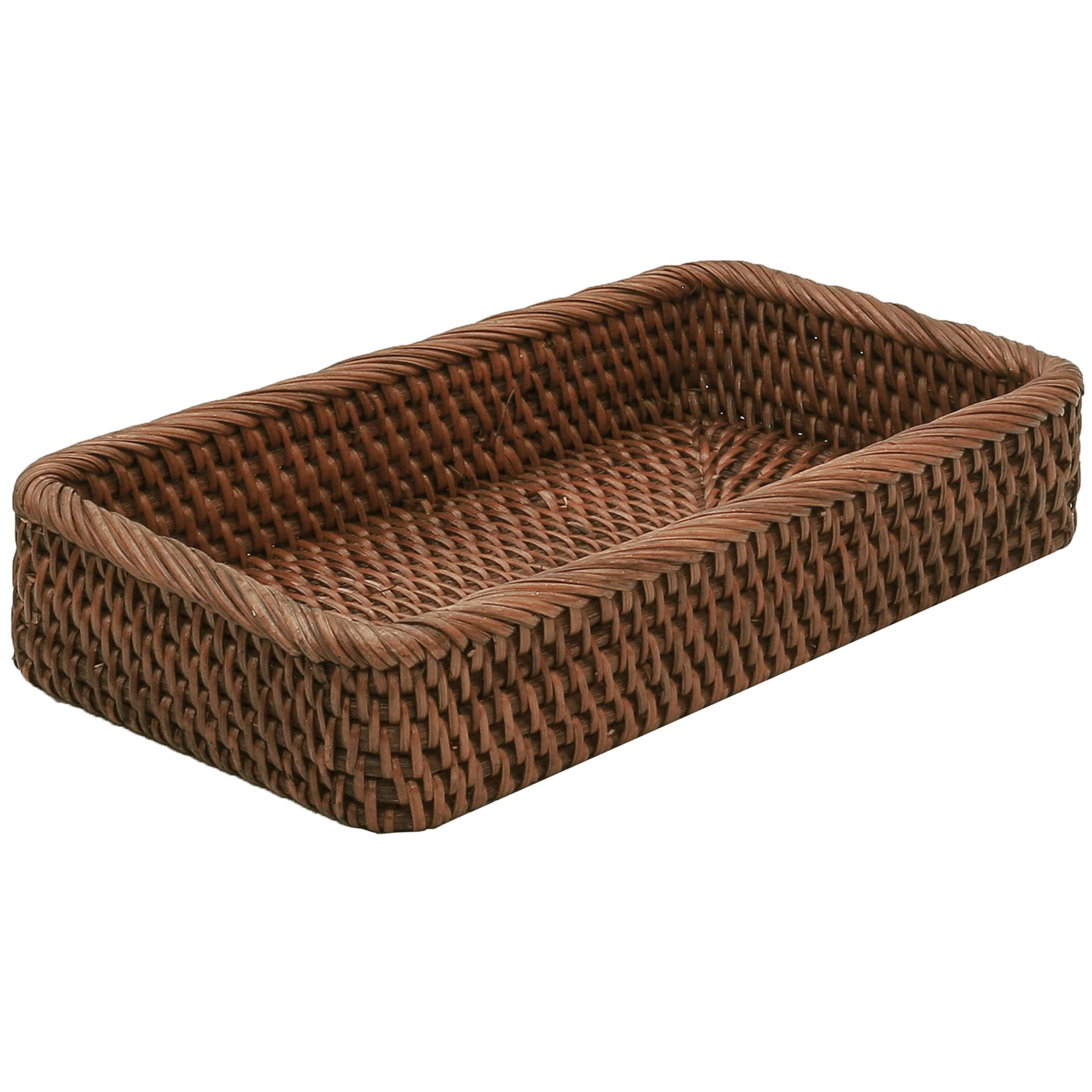 Rattan Toilet Tank Basket - Woven Storage Basket for Bathroom Organization (10 x 6 x 2 Inches, Dark Brown) | Perfect for Vanity Tray, Bread Serving & Home Decor