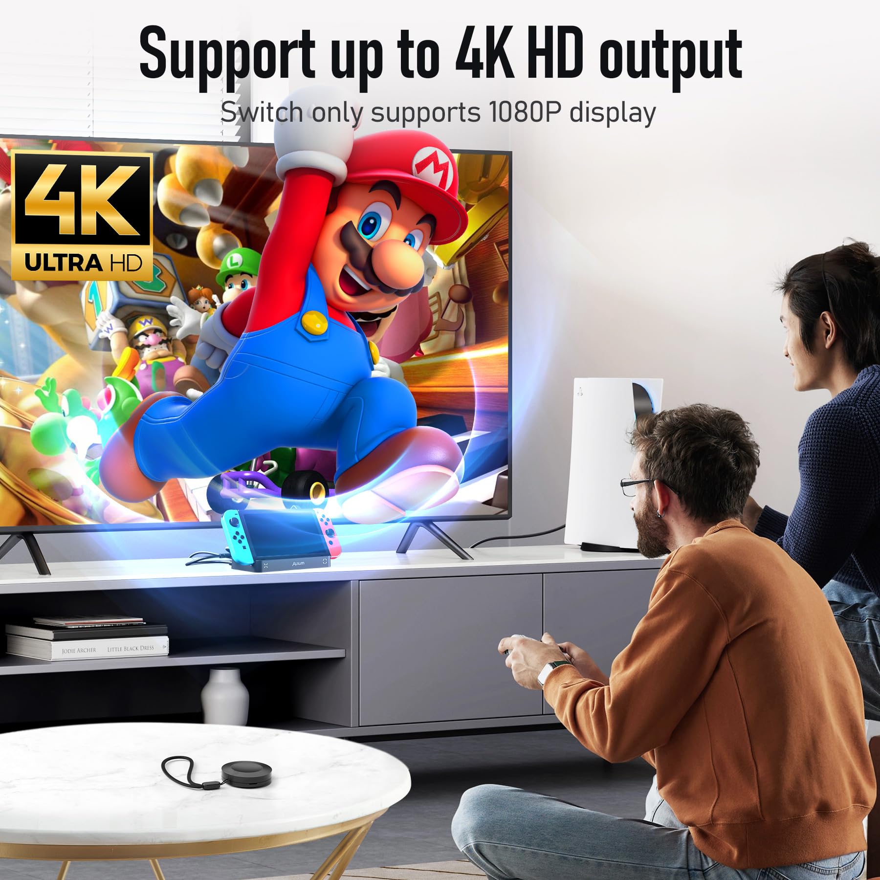 Alxum Wireless Remote Game Switcher Dock for Nintendo Switch/OLED - 4K HDMI, 1000Mbps Ethernet, 3 USB-A Ports, 100W USB-C PD - Replacement Dock for Official Nintendo Switch Dock - Perfect for Gaming at Home or Travel