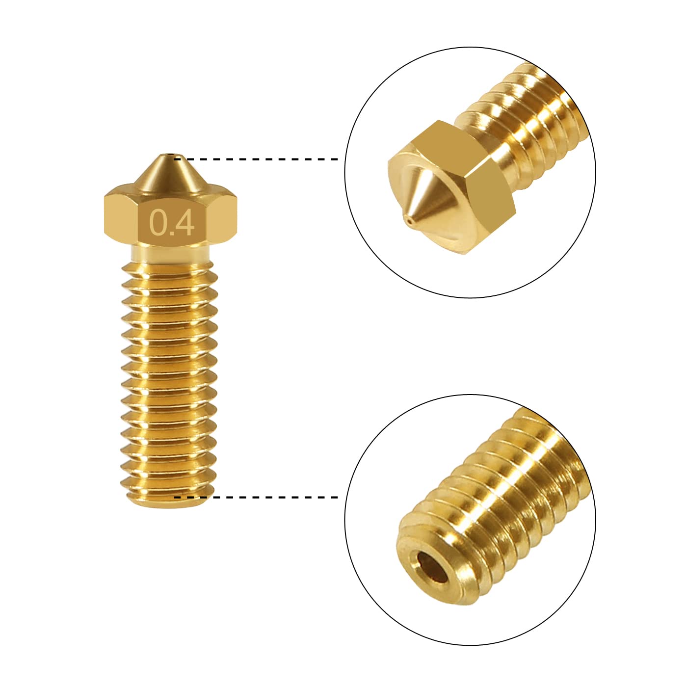 V6 Brass Nozzle 0.4mm - 15pcs M6 Thread 3D Printer Extruder Nozzles for 1.75mm Filament - Compatible with Heater Block Hotend - Perfect for High Precision Printing, DIY Projects & 3D Model Creation