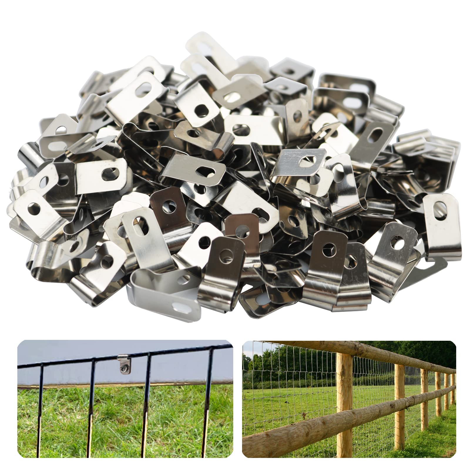 100 Pcs Stainless Steel Fence Wire Clamps - Heavy Duty 12-16 Gauge Wire Fasteners for Wood, Metal & Vinyl Fences | Agricultural Fencing Mounting Clips | Perfect for Farm, Garden & Ranch Fence Installation & Repair