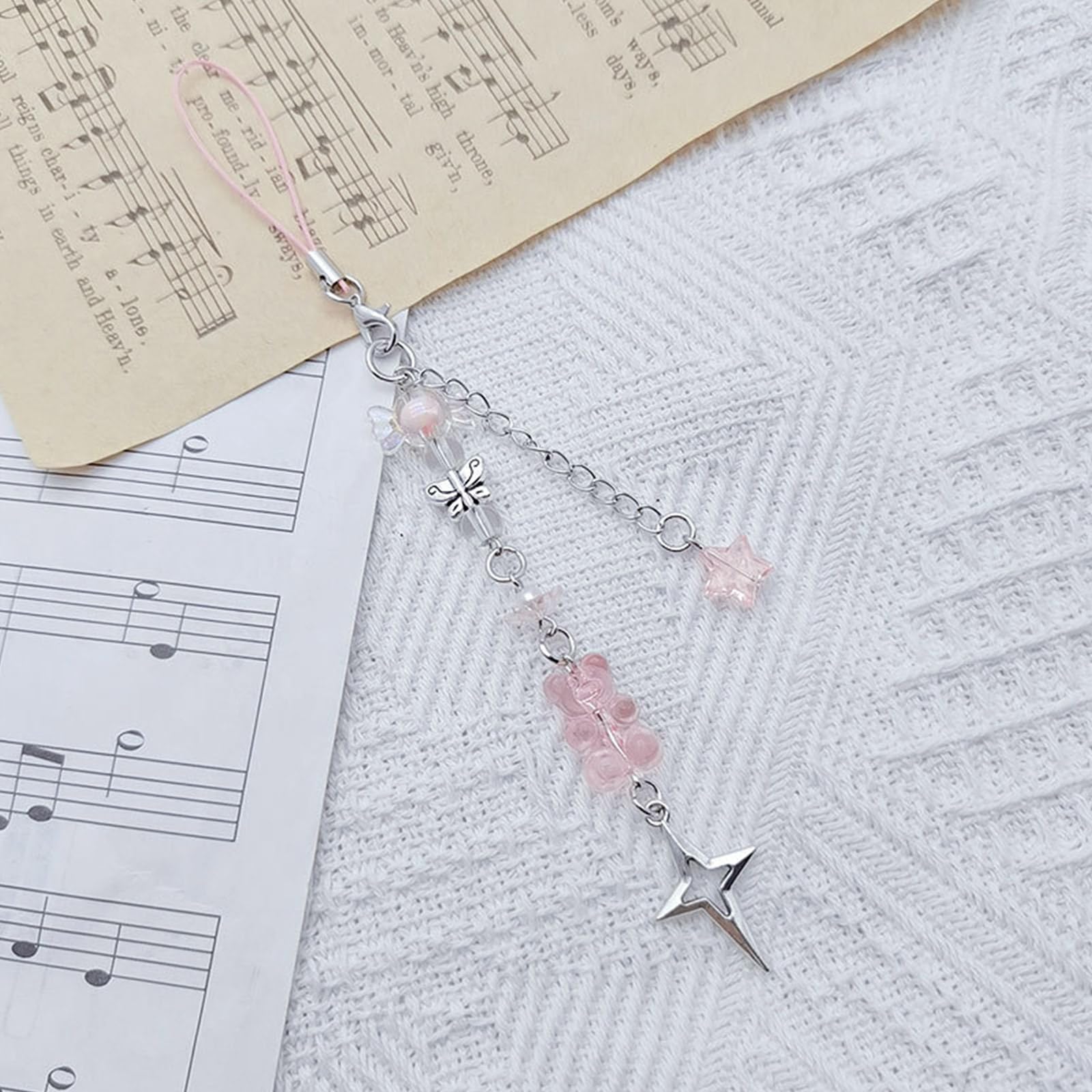 Cute Butterfly Bear Keychain - Anti-Lost Beaded Pearl Phone Lanyard for iPhone Samsung - Stylish Phone Accessory for Women Girls (Perfect for Keys, Bags, Backpacks & Gifts)