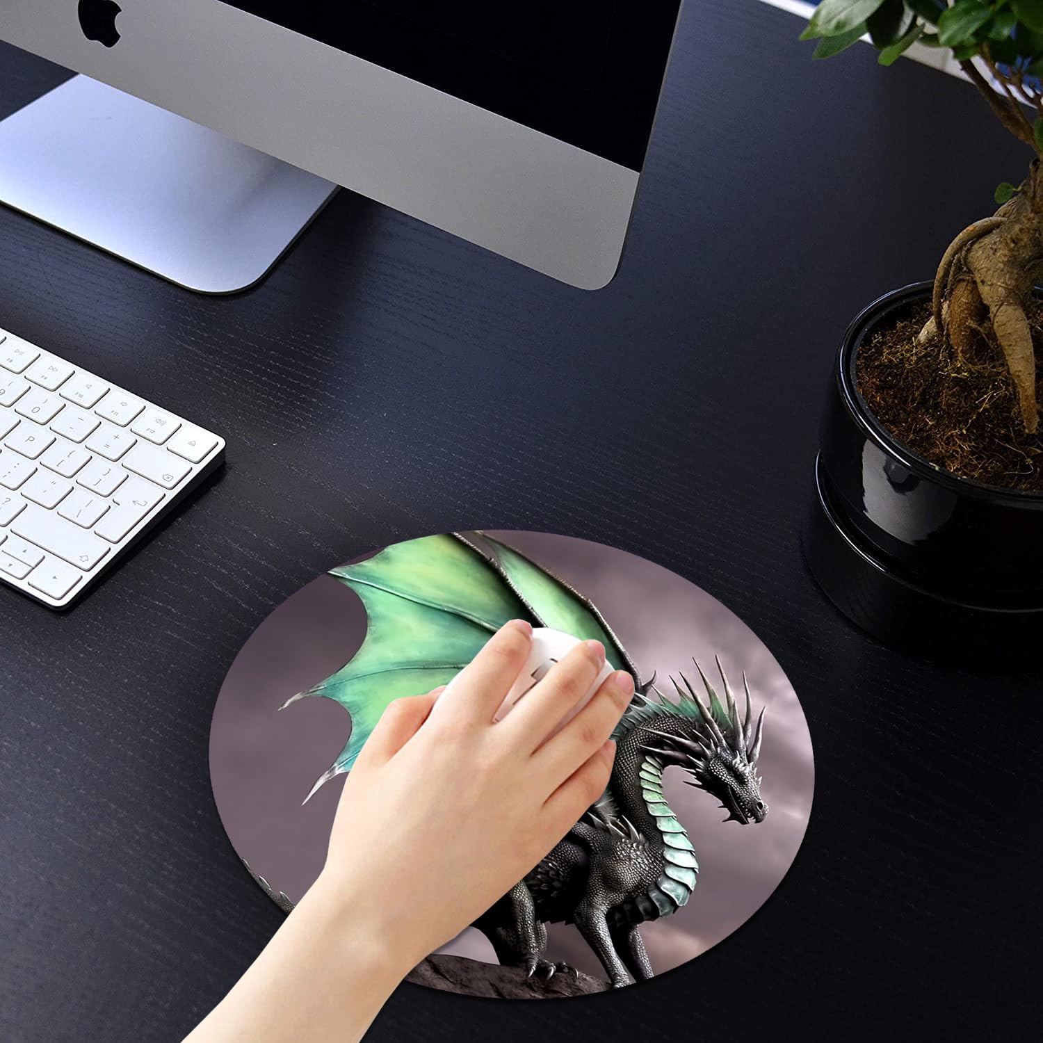 LACOMA Dragon Design Round Mouse Pad and Coasters Set - Non-Slip Rubber Base for Laptop & Computer - Cute Desk Accessories for Gaming, Office & Home Decor