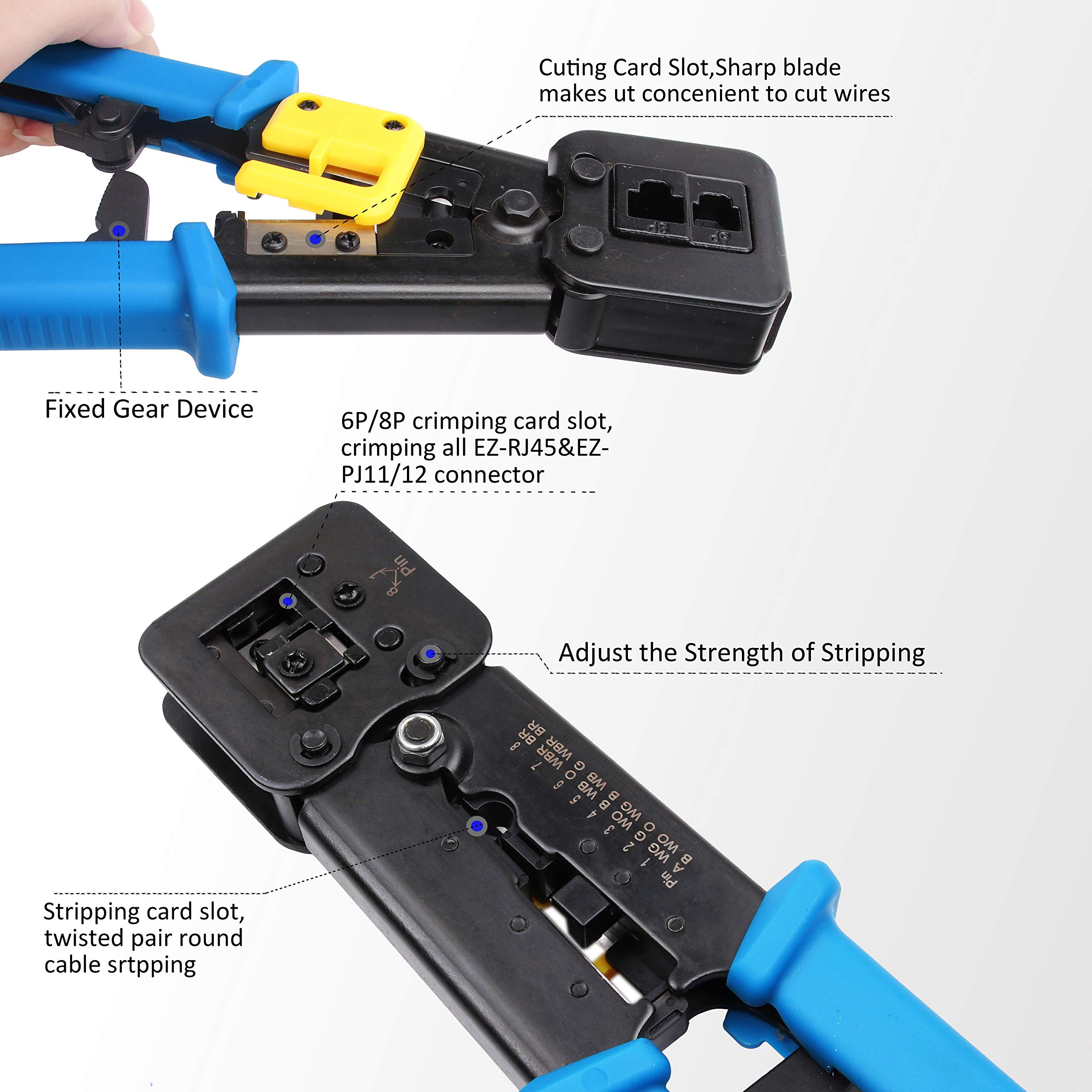 Professional RJ45 Crimping Tool with Passthrough - Yangoutool RJ12/RJ45 Crimper for Regular & End-Pass-Through Connectors - Perfect for Network Cabling & Ethernet Installations