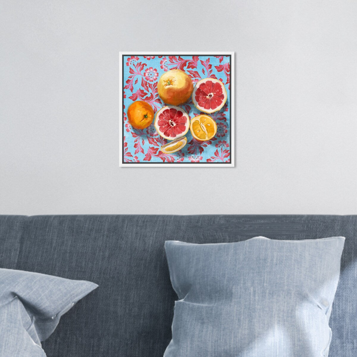 Tropical Citrus Still Life Blue Framed Canvas Wall Art Print - Sour Fruit Kitchen Decor for Cabin & Lodge - Perfect for Farmhouse, Dining Room & Country Style Homes