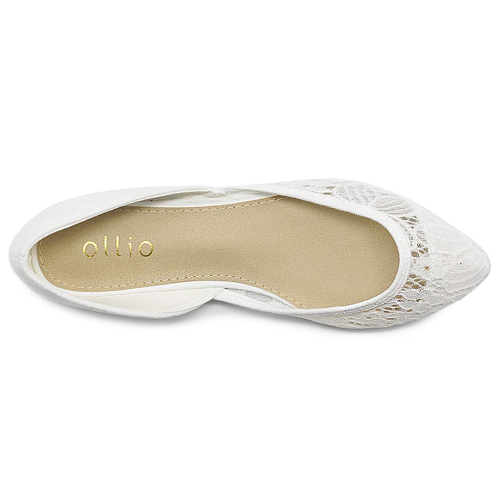 Ollio Women's Ballet Flats - Faux Suede Floral Lace Pointed Toe Shoes | Breathable Mesh Design for Comfort | Perfect for Work, Weddings & Casual Outfits