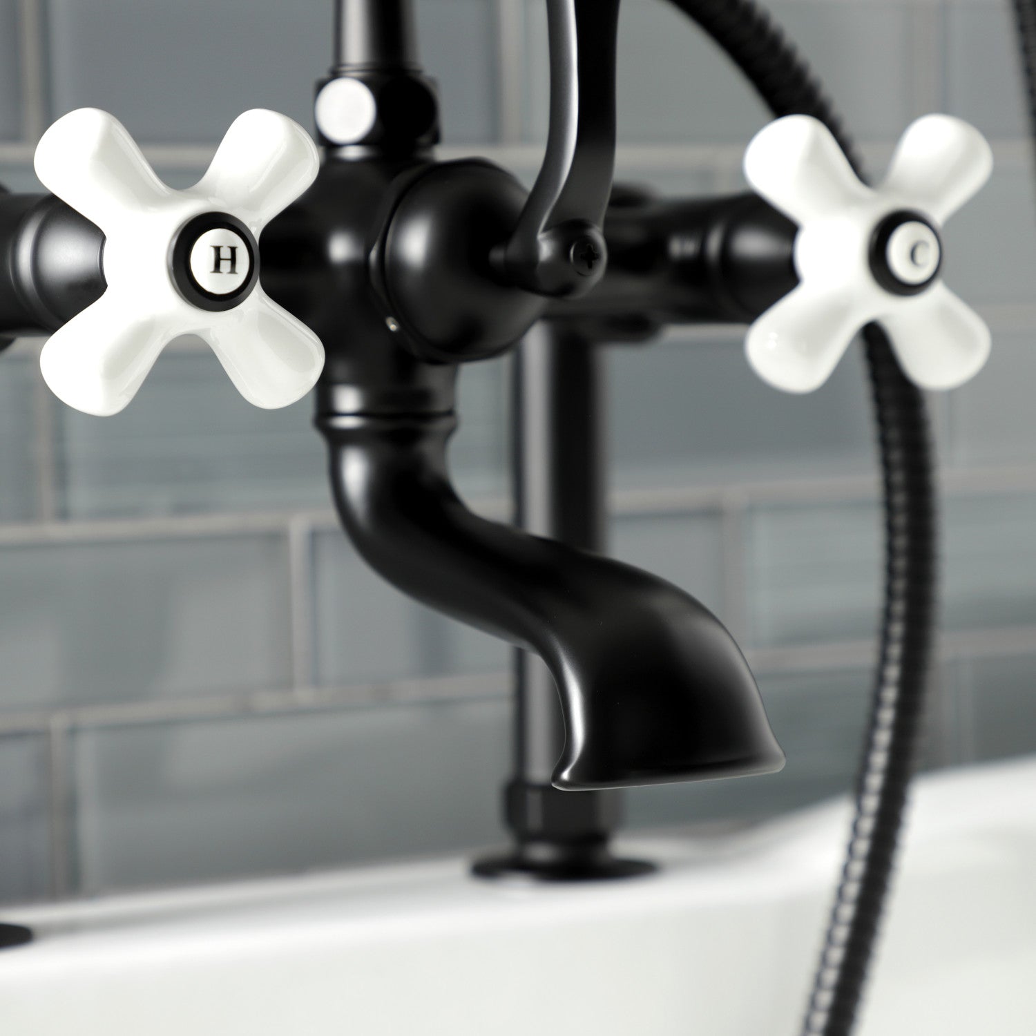 Vintage Matte Black Clawfoot Tub Faucet with Hand Shower - 3-Handle 2-Hole Deck Mount Bathroom Fixture for Antique Style Bathrooms | Perfect for Classic Home Renovation & Luxury Spa Experience