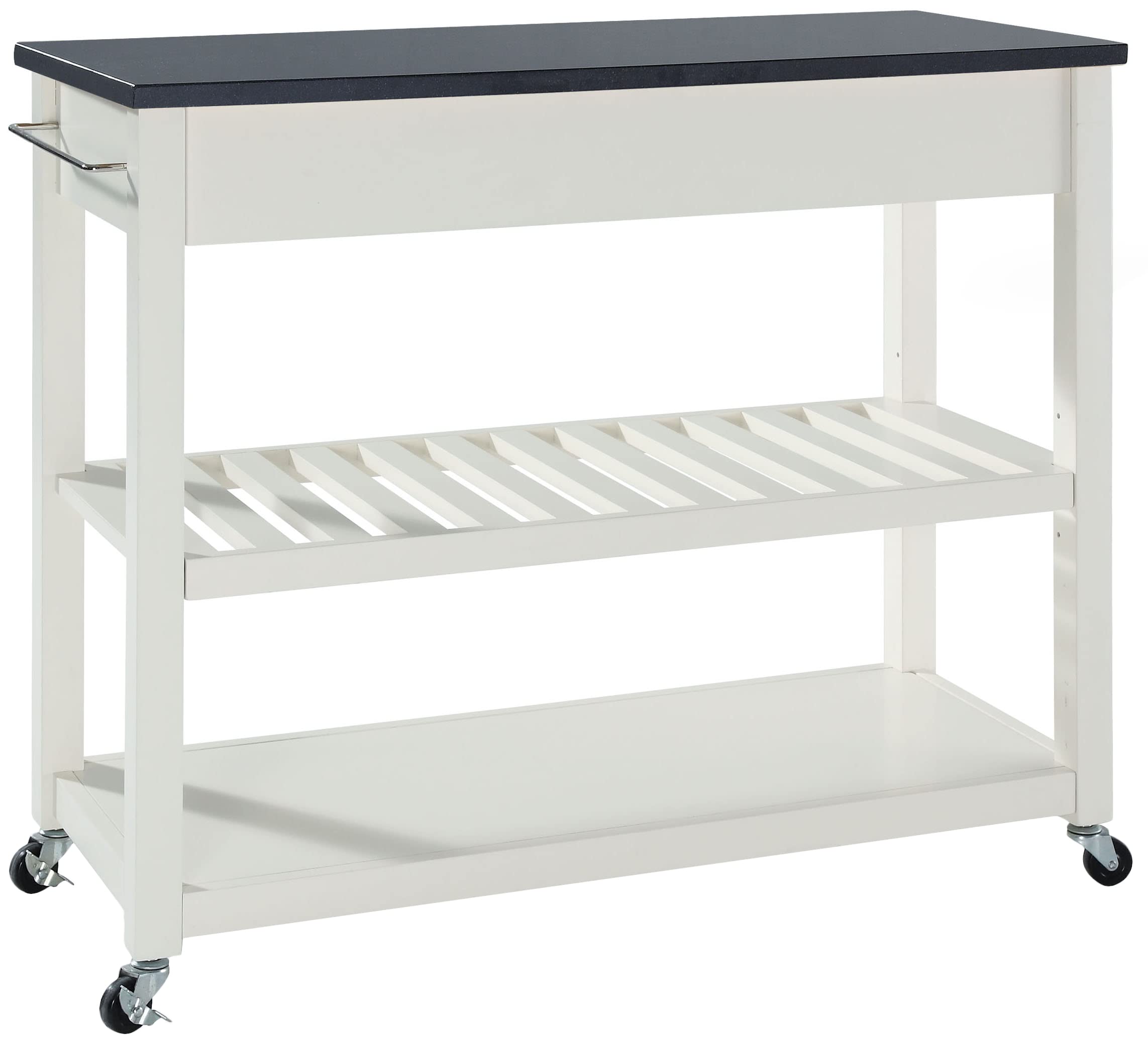 Crosley White Granite Top Kitchen Prep Rolling Cart with Shelves - Microwave Stand, Coffee Bar, Storage Organizer for Small Spaces, Home, Office & Dorm Use